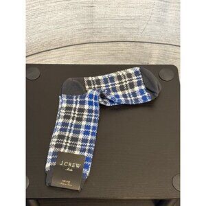 NWT Mens J.Crew Plaid Blue & Black Crew Socks